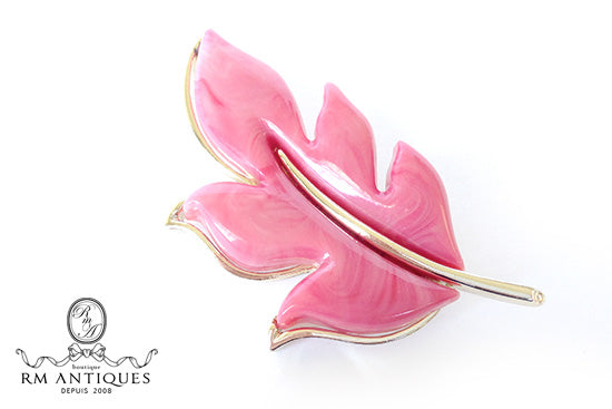 Sarah Coventry "Autumn Splendor" Pink Leaf Brooch — 1975 Vintage Costume Jewelry | VJ-1781