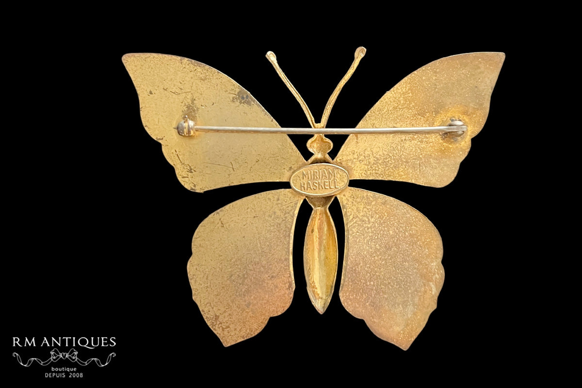 Miriam Haskell Butterfly Brooch Gold tone Vintage Costume jewelry VJ-3406