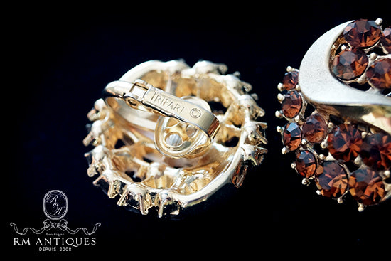 Trifari アンバーラインストーンイヤリング | ヴィンテージジュエリー