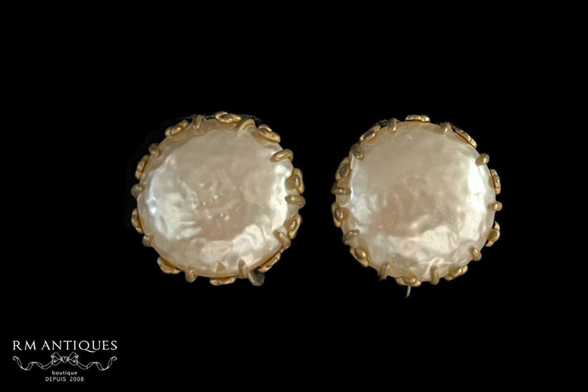 Miriam Haskell Baroque Pearl Round Earrings – Vintage Jewelry | VJ-6885