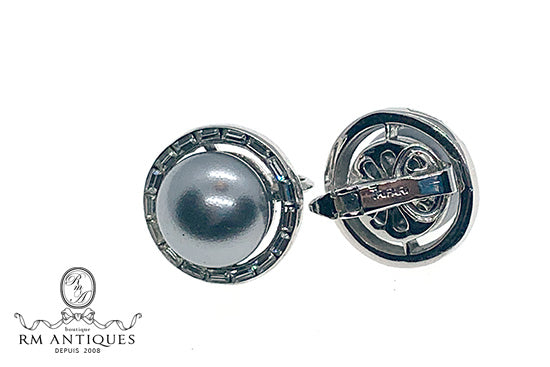 Trifari ブラックパールラウンドイヤリング | ヴィンテージジュエリー