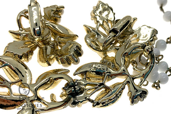 Pegasus Coro(ペガサス コロ)ホワイトフラワー&リーフ ネックレス&イヤリングセット|ヴィンテージジュエリー VJ-6957