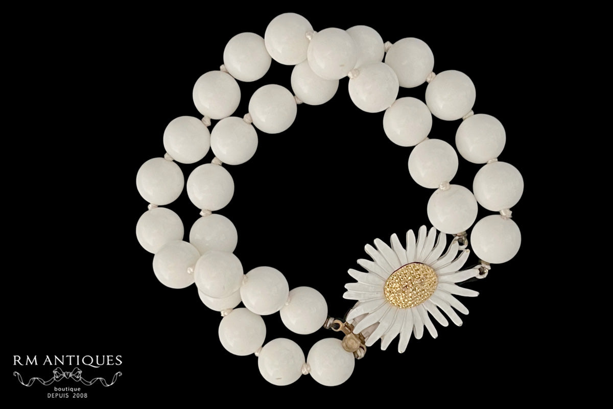 Marvella デイジーモチーフ 2連ヴィンテージブレスレット|ルーサイトビーズ×エナメルフラワー VJ-7034