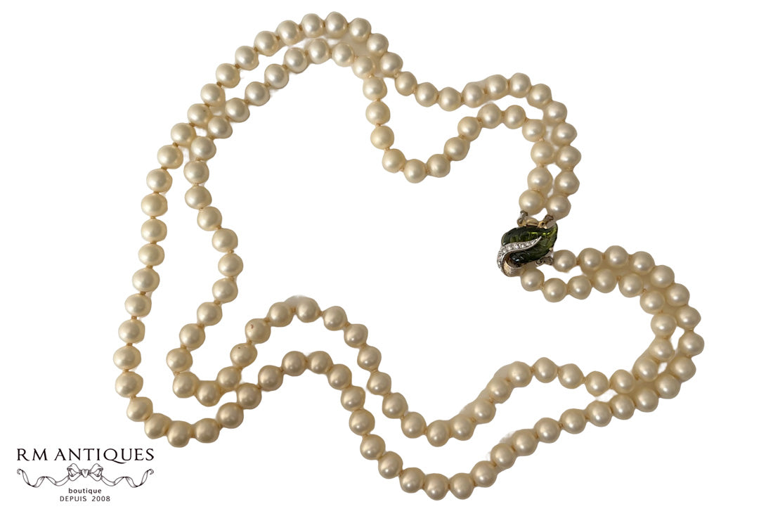 マーヴェラ フルーツサラダクラスプの2連パールネックレス– ヴィンテージ コスチュームジュエリー