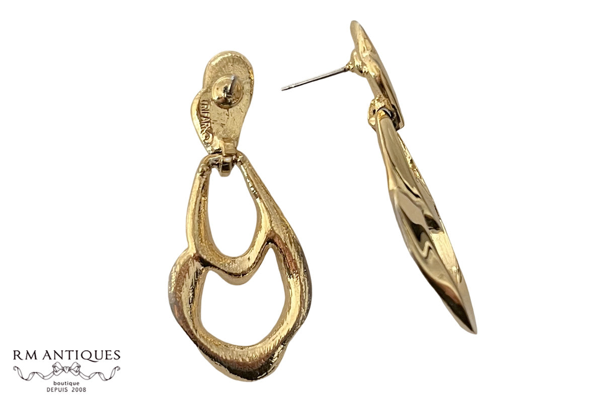 Trifari Gold Motif Drop Earrings | Late Trifari Vintage | VJ-8818