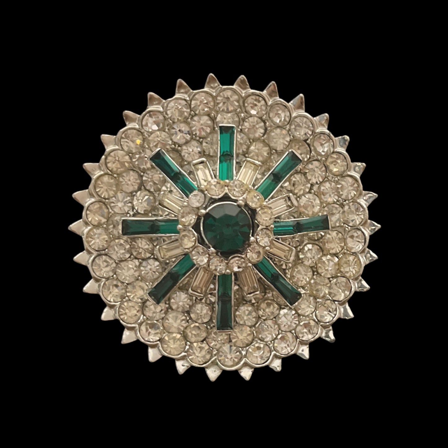 VJ-9055 Corocraft Crystal and Emerald Pavé Round Brooch