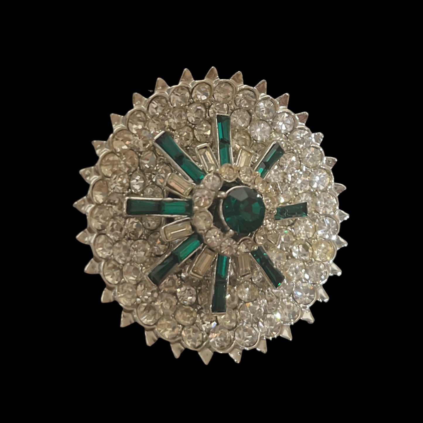 VJ-9055 Corocraft Crystal and Emerald Pavé Round Brooch