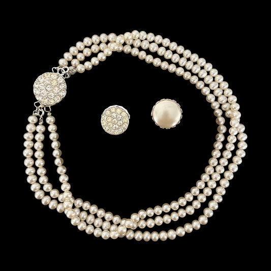 VJ-8740 Sarah Coventry Reversible Earrings and Necklace Demi Parure Pearl Wardrobe 1959