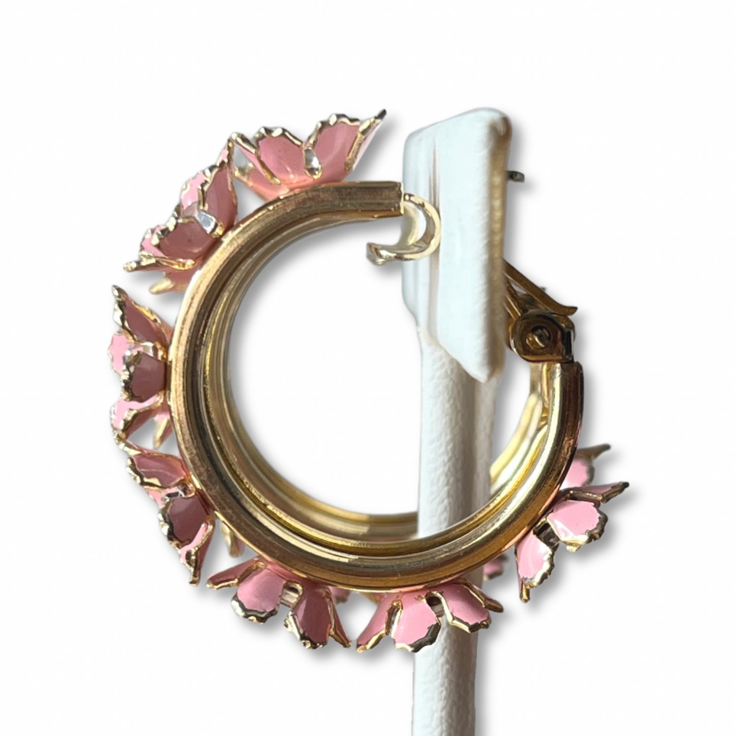 VJ-5824 Miriam Haskell Pink flower gold hoop earrings