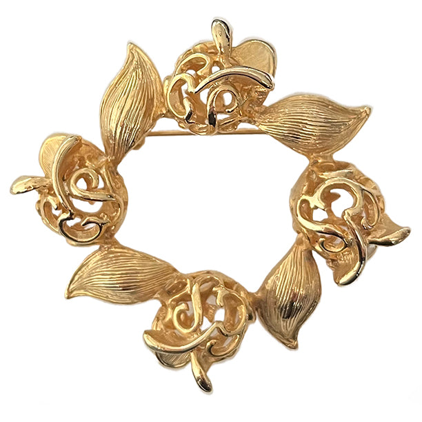 VJ-1199 Sarah Coventry Golden Tulip 1974 Tulip Wreath Brooch