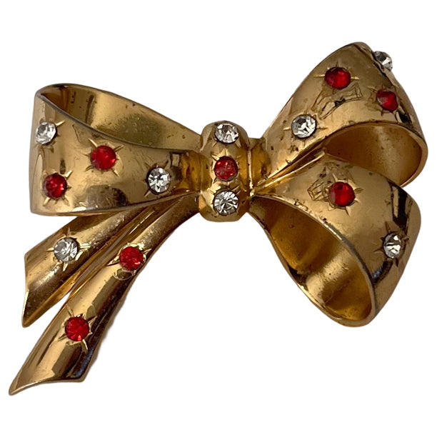 VJ-2084 Coro Ribbon Brooch Rhinestone Coro