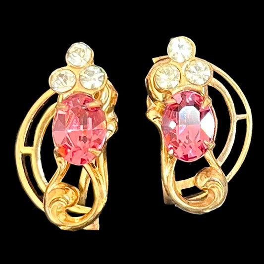 VJ-2379 Coro pink rhinestone earrings Coro