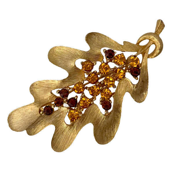 VJ-2477 JJ Amber Stone Leaf Brooch