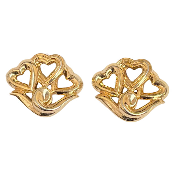 VJ-2492 Crown Trifari Triple Heart Earrings Trifari