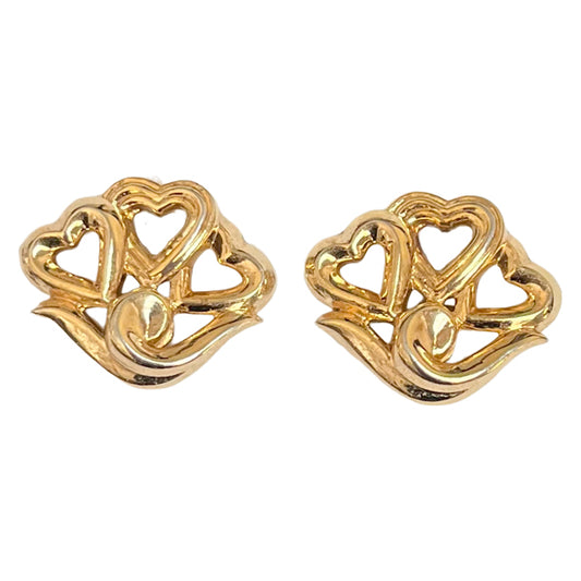 VJ-2492 Crown Trifari Triple Heart Earrings Trifari