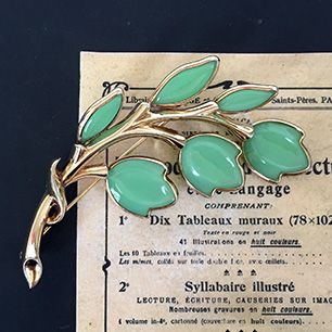 Trifari jade milk glass brooch Trifari