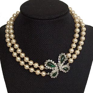 DeNicola glass pearl and butterfly double choker necklace