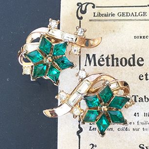 Trifari pat pend emerald flower earrings Trifari