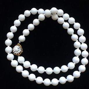 Miriam Haskell 10mm milk glass necklace Miriam Haskell