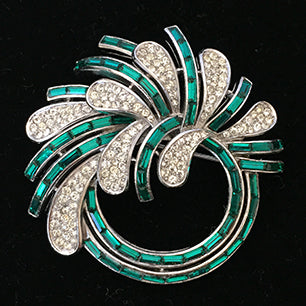 Trifari Bucket Emerald Stone Brooch Trifari