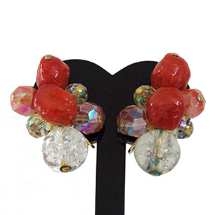 Hattie Carnegie Art Glass Cluster Earrings