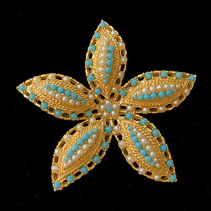 Sarah Coventry "Ocean Star" Turquoise and Pearl Starfish Brooch Sarah Coventry 1968