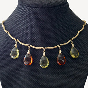 Sarah Coventrey "Ember Tears" 1975 Amber and Peridot Drop Necklace Sarah Coventrey