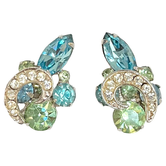 VJ-4407 WEISS blue and peridot rhinestone earrings