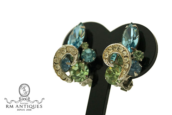 VJ-4407 WEISS blue and peridot rhinestone earrings