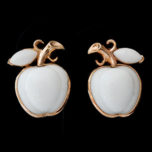 Trifari pattpend apple motif milk glass earrings trifari