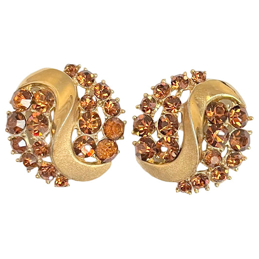 VJ-4418 Trifari Amber rhinestone earrings Trifari