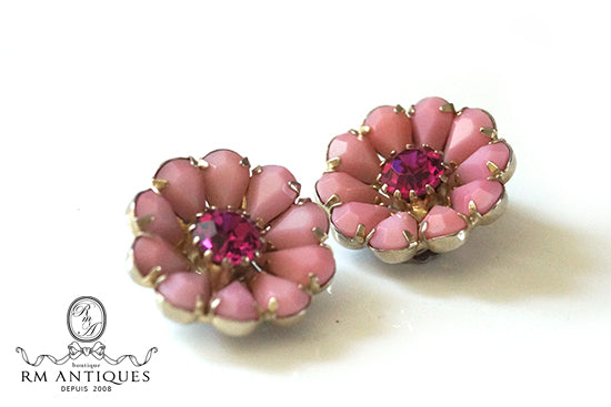 VJ-4820 WEISS pink rhinestone daisy earrings