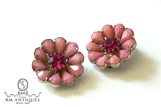 VJ-4820 WEISS pink rhinestone daisy earrings