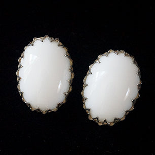 Miriam Haskell Milk glass oval earrings