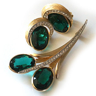 Kramer emerald brooch and earrings