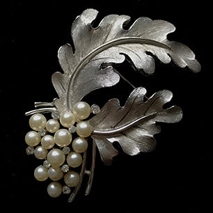 Trifari Silver leaf and pearl brooch Trifari