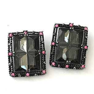 Sarah Coventry "Midnight Magic" 1957 Square 4 section stone earrings