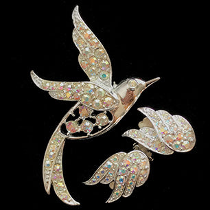 Sarah Coventry Aurora Bird Brooch and Earrings Demiparure Bird Of Paradise 1965