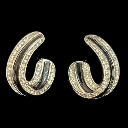 VJ-5786 Trifari Black enamel and rhinestone earrings Trifari