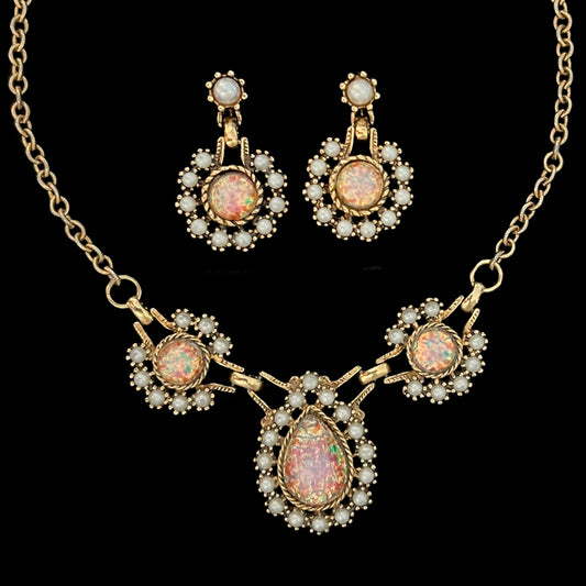 VJ-5859 Sarah Coventry "Empress" 1972 Fire opal style necklace and earrings
