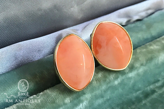 VJ-5957 Avon coral cabochon earrings Avon