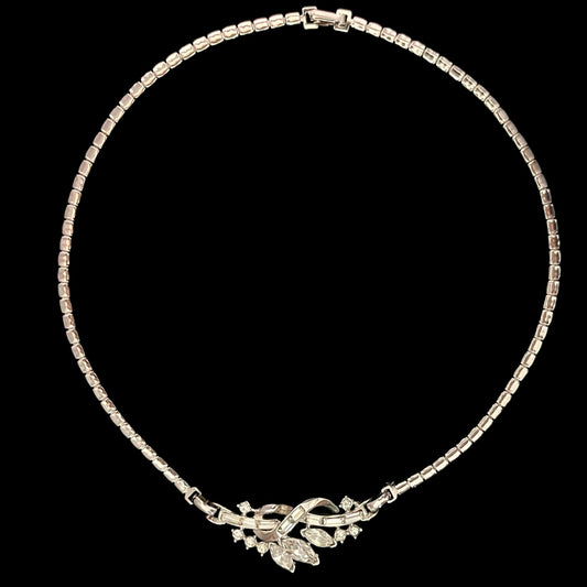 VJ-6037 Trifari Pat pend alfred rhinestone choker necklace silver trifari