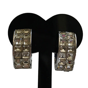 VJ-6360 Trifari Pat pend square rhinestone hoop earrings Trifari