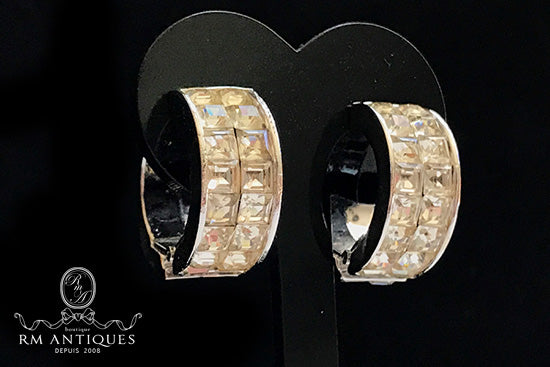 VJ-6360 Trifari Pat pend square rhinestone hoop earrings Trifari