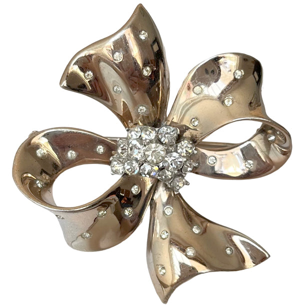 VJ-6457 Crown Trifari A Philippe pat pend rhinestone ribbon brooch Trifari