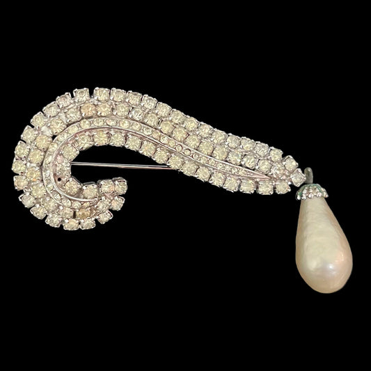 VJ-6771 Vendome pave and drop pearl brooch