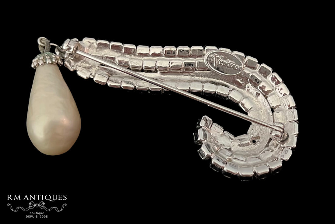 VJ-6771 Vendome pave and drop pearl brooch