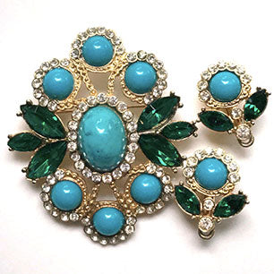 Sarah Coventry 'Maharani' 1969 Anniversary Brooch &amp; Earrings Sarah Coventry