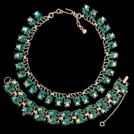 VJ-6918 Trifari Aurora Emerald Color Bracelet and Necklace Parure Trifari