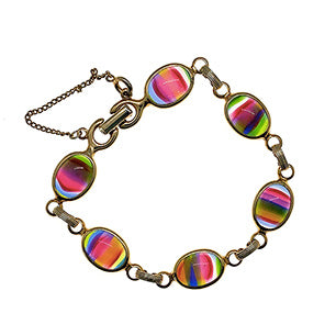 VJ-7038 Sarah Coventry "harmony" 1964 Rainbow glass cabochon bracelet